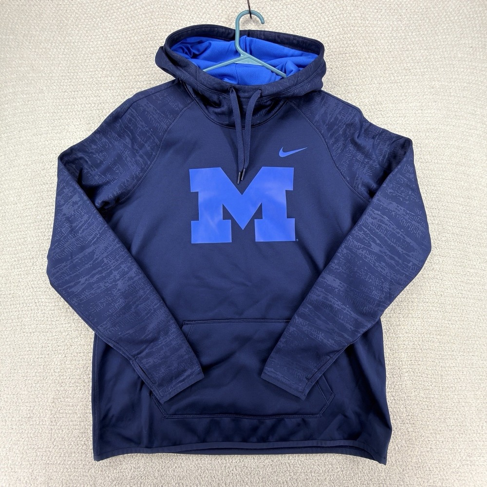 Nike Dri-Fit Michigan Wolverines Hoodie Mens Large Blue NCAA Football Pullover